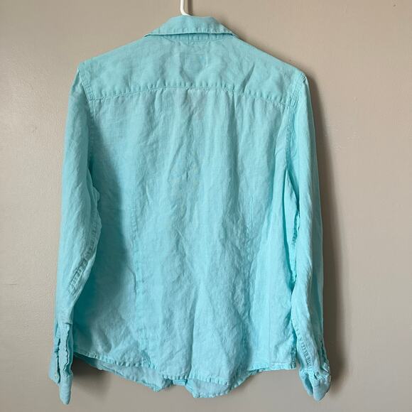 Talbots Irish Linen Button Front Shirt Preppy Workwear Blue Long Sleeve MEDIUM - Picture 5 of 9